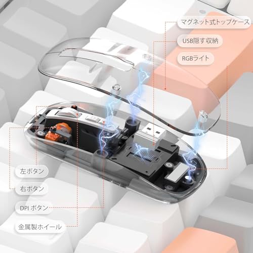 eppfun ワイヤレスマウス Bluetooth/2.4GHz両対応 3台同時接続 無線 マウス 薄型 静音設計 3段階 DPI 調節可能 Type-C充電式 LED 搭載 Windows/MacOS/iOS/Android対応 PC/MacBook/Air/Pro/iPad 用 (レシーバー付属)