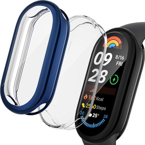 Suoman(3個入り)for Xiaomi Smart Band 9保護ケース しなやかなTPU素材のシャオミSmart Band 9製保護カバー-黒+青+透明