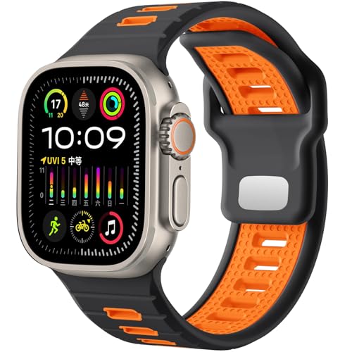 [Maledan] アップルウォッチ用 バンド シリコン スポーツ 44mm 49mm 46mm 45mm 42mm アウトドア 交換ベルト Compatible with Series 10/9/8/7/6/5/4/3/2/1/SE/SE2/ウルトラ/Ultra2対応 柔らかい 蒸れない 耐衝撃 男性 メンズ