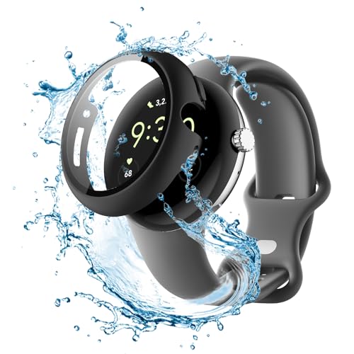 Google Pixel Watch 3 45mm 用 カバー ケース アップルウォッチ保護カバー ガラスフィルム 一体型 防水 防塵HUKWIMO 3D全面保護 指紋防止 HD高透過率 傷に強い 極薄 撥水撥油 反射低減 Google Pixel Watch 3 45mm 対応 (ブラック)