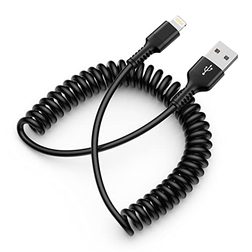USB コイルライトニングケーブル iphone 充電ケーブル 車用 CarPlay対応＆MFI認証 カールコード 2.4A ..