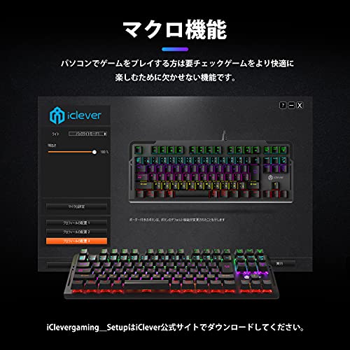 iClever ゲーミングキーボード 赤軸 テンキーレス 日本語配列 有線 91キー メカニカルスイッチ LEDバックライト Windows XP/Vista / 7/8/10対応 G01