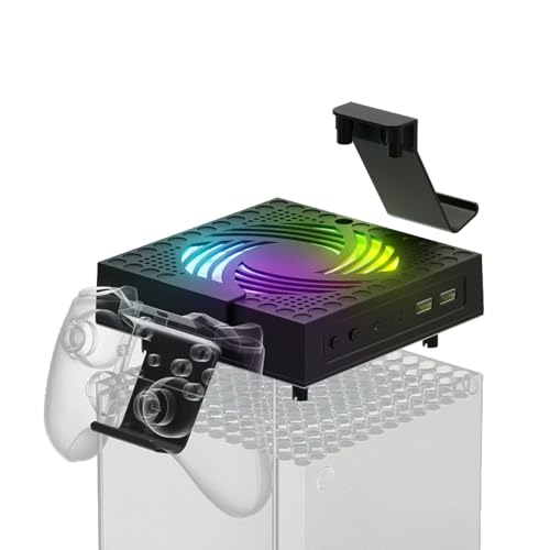 Xbox Series X用冷却ファン クーリングファン USBクーラー USBファン RGB LEDライト 快速冷却 静音低騒音 知的温度制御 自動作業/停止 3段階速度調整 取り付け簡単 熱対策 排熱 防塵 耐久性 2つUSBポート 取り外し可能なフック2個付き XboxシリーズX