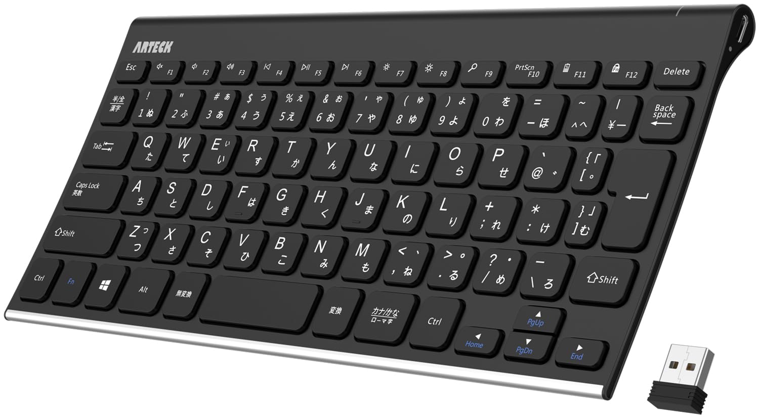楽天真打本舗　楽天市場店Arteck 2.4G ワイヤレスキーボード 日本語配列無線ステンレススチール 軽量 フルサイズキーボード コンピューター、デスクトップ、PC、ラップトップ、Surface、スマートテレビ、Windows10/8/7、Vista、XPとの交換性あり 充電式電池内蔵