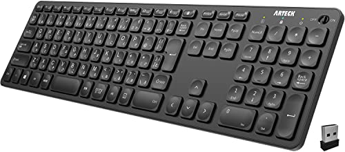 Arteck 2.4Gワイヤレス キーボード 無線 軽量 フルサイズ テンキー付き メディア機能 ホットキー コン..