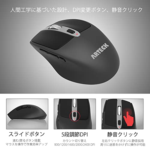 Arteck 2.4G無線ワイヤレス キーボード マウス セット 軽量 薄型 Type-C 充電式 フルサイズ キーボード マウス コンピューター、デスクトップ、PC、ラップトップ、Windows 11/10/8/7との交換性あり