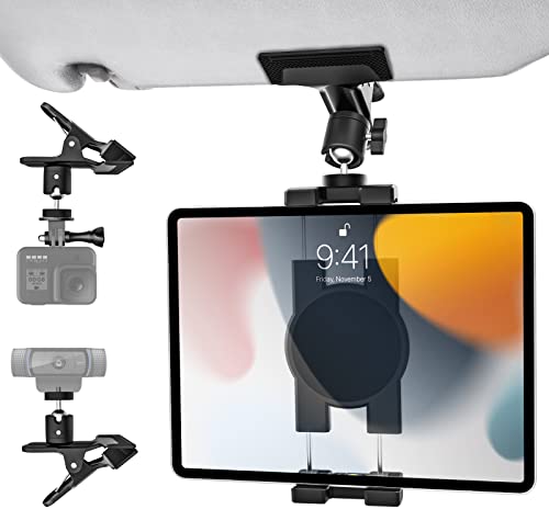 woleyi 車載ホルダー サンバイザー タブレットホルダー 強力クリップ式スマホホルダー 360度回転 しっ..