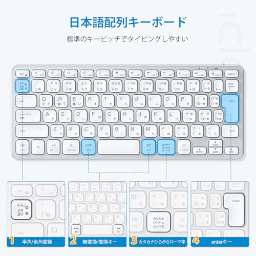 iClever キーボード Bluetooth キーボード 無線 ワイヤレスキーボード2.4Ghz静音キーボード(レシーバー付属) コンパクトキーボード 薄型 小型 デュアルモード Type-C充電式 JIS基準 日本語配列 軽量 三つデバイス自由に切替え 持ち運び パソコン