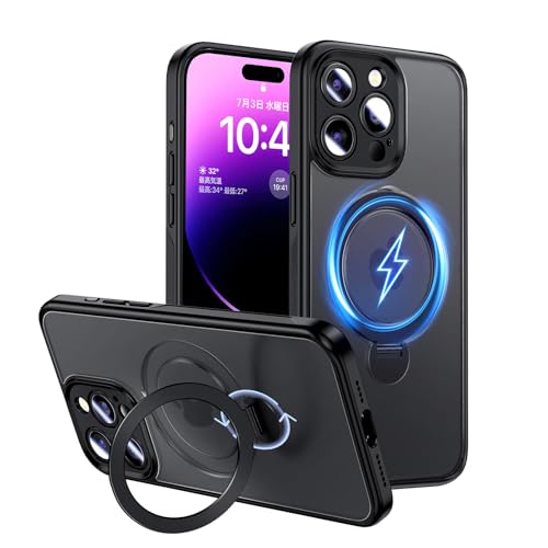 Magic John いphone14pro ケース 半透明 商務 スタンド付き 隠し収納 iphone14pro ケース 耐衝撃 TPU ..