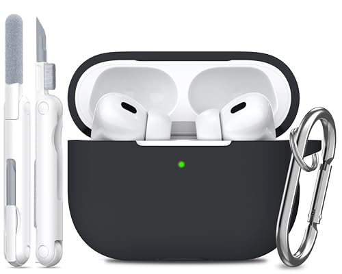 R-fun AirPods Pro 第2世代/第1世代ケースカバー、クリーニングキットとキーチェーン付き、Apple AirPods Pro 2023/2022/2019充電ケース用完全保護シリコンケース - ブラック