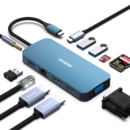 BENFEI 11-in-1 USB C MST åץȥåץɥå󥰥ơ ꥳ󿥥ǥ󥱡֥դ USB-C ϥ USB-C  3*HDMI/1*VGA 3*USB 3.0/SD/TF ɥ꡼/ͥå/100W ѥǥХ꡼/3.5mm AUX ǥ