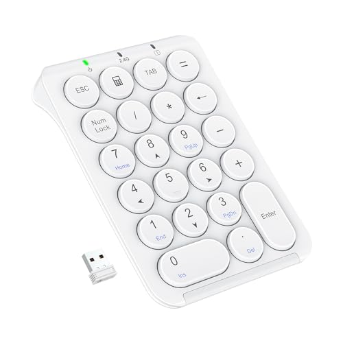 iClever テンキー ワイヤレス 2.4G 数字 キーボード パンタグラフ式 Type-C充電 超薄型 Tabキー付き 持ち運び便利 無線 ナンバーパッド 片手デバイス 高耐久 PC ノートブック用 Windows対応 IC-KP09 (ホワイト)