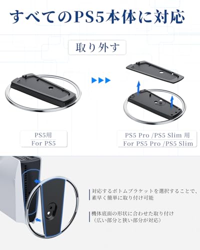 PS5 /PS5 Slim /PS5 Pro 縦置きスタンド（ネジ2本付き），PS5スリム/PS5コンソールデジタル/ディスク版用メタルスタビライジングベース，PS5 縦置きスタンド，ps5 スタンド，ps5 スタンド 縦置き，ps5 slim スタンドps5 周辺機器（ps5