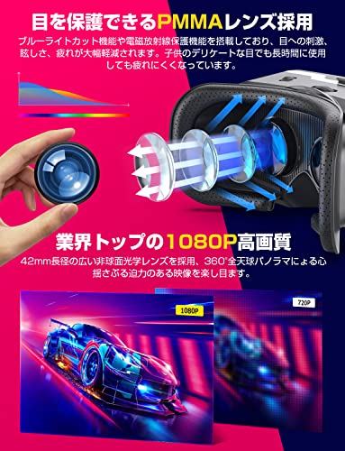 vrゴーグル VRゴーグル VRヘッドセット AOTTOO スマホ用 ピントや目幅調整可 1080PHD 非球面光学レンズ メガネ対応 ブルーライトカット 装着感良い 120°視野角 通気性 軽量 4.7～6.5インチiPhone&androidなどのスマホ対応 家で楽しめる