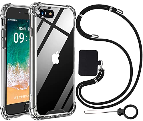 Ausrann iPhone SE 3/2 ケース アイフォン SE 第3世代2022/第2世代 ケース iPhone7/8 カバー ショルダー [ストラップ2種付き] 肩がけ 首掛け 紐付き 薄型 クリア PC + 軽量 シリコン TPUバンパー [耐衝撃 全面保護 ストラップホール付きのサムネイル