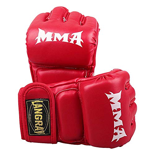 LangRay ハーフフィンガー グローブ 手袋 MMA 総合格闘技 ボクシング ムエタイ 空手 テコンドーなど トレーリング用 メ ンズ レディース レザー ...