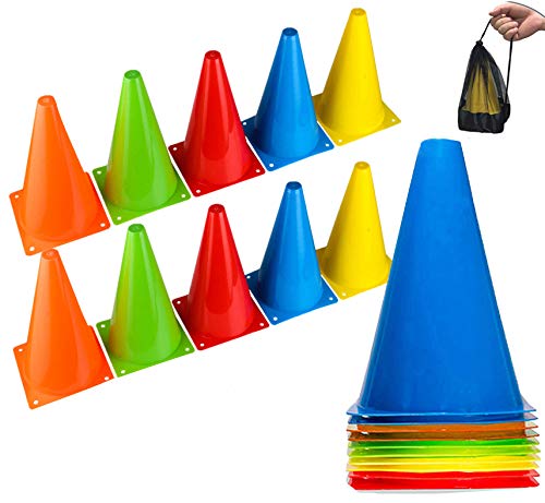 BiAnYC 23cm コーン ミニ カラー マーカーコーン 軽量タイプ 全5色 (各色2個) 10本セット 収納ポーチ付き