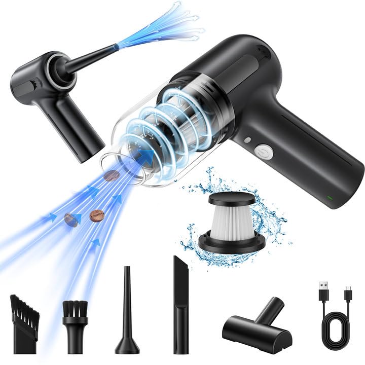 2024年新登場 & 超強力モーターハンディクリーナー 多機能ミニ掃除機 車用掃除機 コードレス 車用 カークリーナーパワフル Type-C充電ポート 乾湿両用 13000PA 強力吸引力小型クリーナー高速充电 低噪音对策 LED照 1台多役電動エアーポンプ機能付きのサムネイル