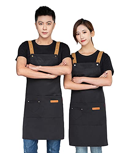 [DUNHE] エプロン 黒 おしゃれ 女性用 メンズ キャンバスエプロン 可愛い 前掛け 調整可能な 男女兼用 ..