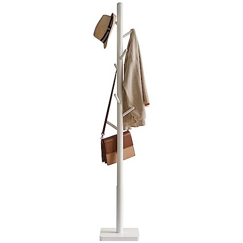 YMYNY ポールハンガー 木製 スクェアベース コートハンガー ハンガーハンガースタンド 8つフック 組み立て簡単 帽子 キャリーバッグ 衣服 リビング 寝室...