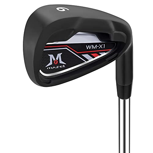 MAZEL (マゼル) WM-X1/2 ゴルフ クラブ アイアン スチールシャフト 単品(番手:1,2,3,4,5,6,7,8,9,AW,PW,SW) メンズ 右用/左用 フレックス:S バッグなし・クラブのみ (黒，単品 番手:6, 右利き)