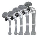 ダークカラー個別ゴルフヘッドカバー5枚セットセット (Grey&White Argyles)(4)