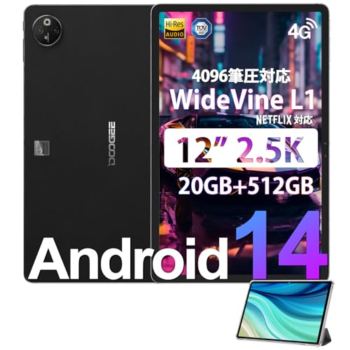 DOOGEE T30 MAX 12インチタブレット Android 14, Helio G99 8コアCPU (最大2.2GHz), 20GB RAM + 512GB ROM (最大2TB TF拡張), 2.5K解像度 (2560×1600), 4G LTE SIMフリー, 5G WiFi, 50MP + 20MPカメラ, 33W PD急速充電,
