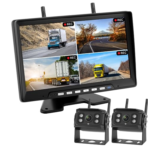 Hizenyo 1080P 録画機能付き ワイヤレスバックカメラモニターセット バックカメラ24v 10.1インチIPS液晶バックモニター カメラ2台付属 画面分割表示機能 デジタル信号 12Vから36Vまで対応 IP68防水 ガイド線ON/OFF 正像・鏡像を切り替え可能