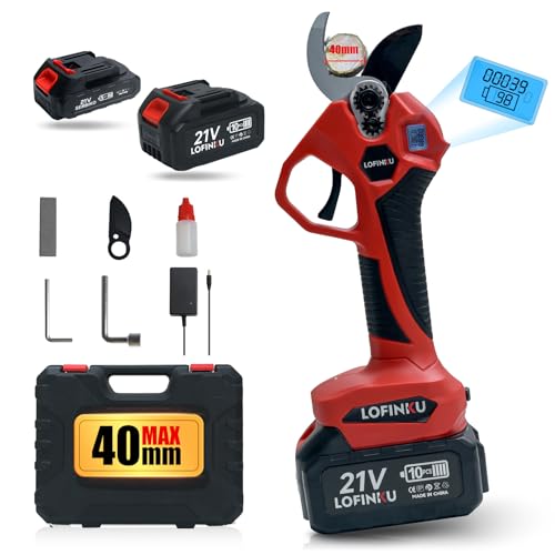 電動剪定バサミ 電動ハサミ 開き口59mm （40mmの木材を切断可能） 充電式剪定ばさみ 電動剪定ばさみ 2個バッテリー 予備刃 枝切り電動はさみ 庭木/枝切り/果樹用 レッド