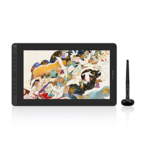 楽天真打本舗　楽天市場店HUION 液タブ 液晶ペンタブレット Kamvas 16（2021） 15.6インチ 充電不要ペン Windows Mac Androidに対応 10個のショートカットキー 液タブとペンタブレット両用 専用スタンド付き ブラック