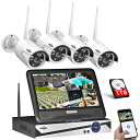 500万画素ワイヤレス防犯カメラセット Hiseeu 屋外セキュリティカメラ 10.1インチ NVR 8チャンネルまで増設可 カメラ4台 500万画素カメラ 遠隔監視 防水等級ip66 動態検知 屋内/屋外 防犯カメラ (500万画素カメラ4台+10チャンネル500万画素の録画機+1TB
