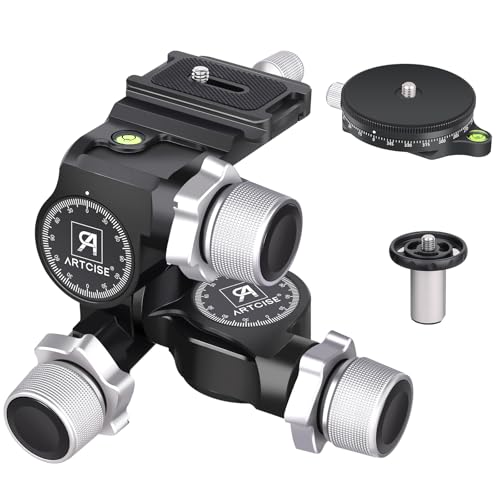 ARTCISE 3Wayギア雲台 3ウェイ三脚ギアヘッド CNC加工アルミ合金 素早く操作 精密微調整 360°パノラマ アルカスイス互換 クイックシュー 最大耐荷重6キロ