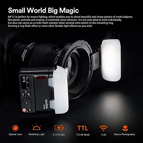 Godox MF12-K2 マクロフラッシュ セット TTL 2.4G リサイクルタイム0.01～1.7 幅広い交換性 マクロ撮影 [並行輸入品]