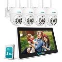 Sovmiku 10インチモニタ一体型NVR 1296P 500万画素ワイヤレスカメラ4台セット チャンネルまで増設可 双方向音声 360° PTZ機能カメラ 遠隔監視 防水等級ip66 AI動体検知 屋内/屋外 セキュリティ 防犯カメラ