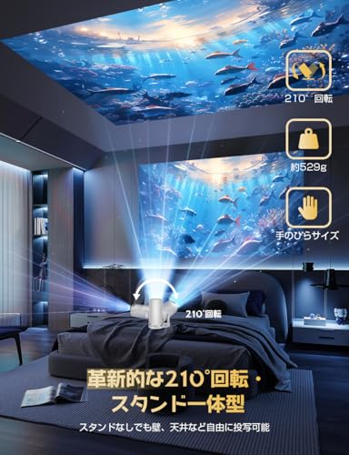 2024年11月新機種・最新Android TV 13.0搭載Happilaff プロジェクター 小型 20000LM 210°回転 1080P 4K対応 プロジェクター 天井投影 自動台形補正 Bluetooth5.3 HiFiスピーカー内蔵 ホームプロジェクター 家庭用 50％ズーム機能