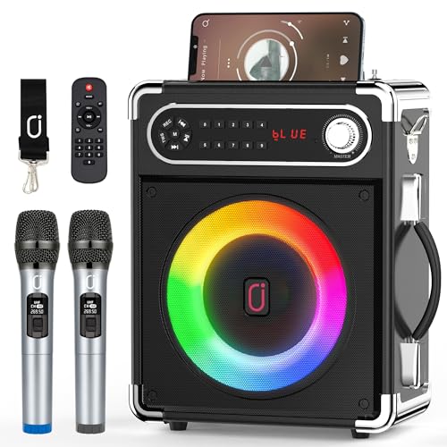JYX スピーカーセット 拡声器 ワイヤレスマイク2本 Bluetooth 5.0対応 高低音強化機能搭載 充電式 ポータブル ホームパーティー、カラオケ、街頭...