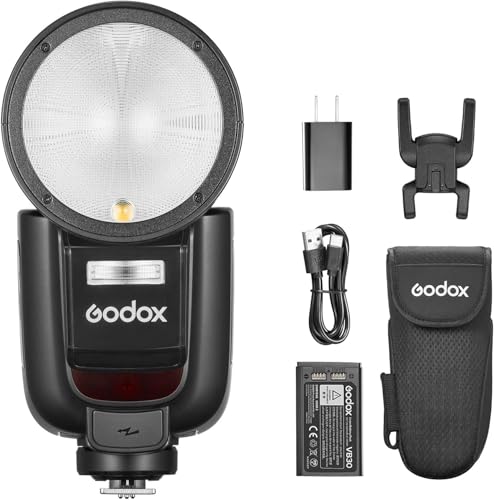 Godox V1Pro-O ラウンドヘッドカメラフラッシュ TTL パナソニック・オリンパス用 2.4G X ワイヤレス 着脱式のサブフラッシュSU-1付属 USB-C充電可能 76Ws 約1.3秒のリサイクルタイム HSS モデリングランプ内蔵 TTL/M変換ボタン LCD液晶画面のサムネイル
