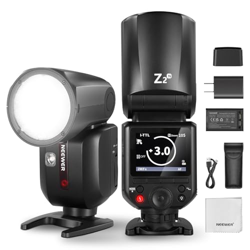 NEEWER Z2-N 2.4G TTL ラウンドヘッドフラッシュストロボ スピードライト クリーニングクロス付き アップグレードUI モデリングランプ TTL/MクイックスイッチTCMキー 76Ws 1/8000s HSS 7.4V/2600mAhリチウムバッテリー
