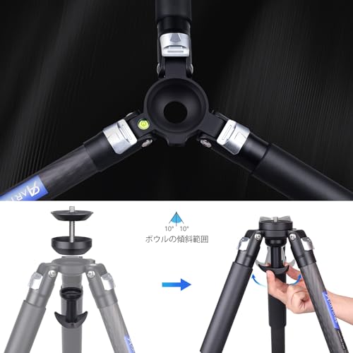 ARTCISE 軽量 カーボン ボウル三脚+46mm ボール低重心雲台キット 速くて水平に調整可能 32.5mm管経 カーボン ファイバー トラベル カメラ 三脚 360度パノラマ 三脚ヘッド付き DSLR/一眼レフ/デジタルに適用 耐荷重20キロ