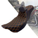 HDBUBALUS バイク シート フロント ダブルシート 乗手 乗り手 乗客 リア ドライバー パッセンジャー 助手席 シート クッション タンデムシート バックレスト付き ピリオンシート ハーレー ツーリング シート 用 2009-2023 オレンジ 線(2)