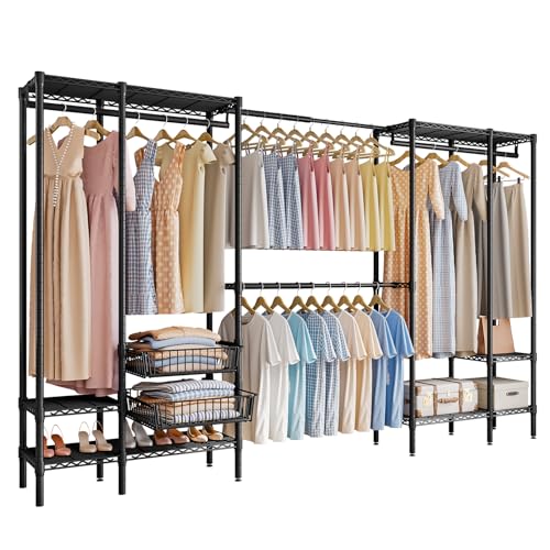 「Humrriet」ハンガーラック パイプハンガーラック 洋服ラック 洋服ハンガー ワードローブ 物干しスタンド ダブル コート掛け 衣類収納 頑丈 大容量 省...