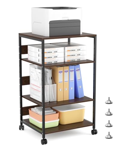 DEWEL プリンター台 キャスター付き 4段 幅60cm 奥行50cm 高さ97-100cm アジャスター付き プリンターワ..