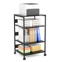 DEWEL プリンター台 耐荷重80kg 4段 プリンターラック 幅60×奥行50×高さ97-100cm サイドテーブル キャスター付き A3ファイル対応 中棚調整可能 ジャスター付き デスクワゴン 頑丈 木製 袖机 ブラック