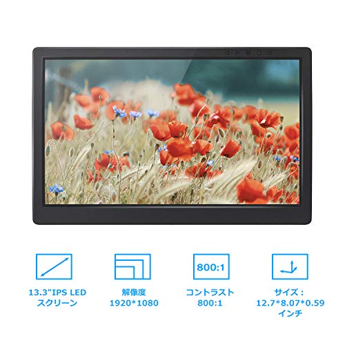 SunFounder 13.3" IPS Raspberry Pi 用の外部モニター 2 HDMI スピーカー内蔵 FullHD 1920x1080 PS3/PS4/WiiU/Xbox360/Raspberry Pi/Windows7/8/10に適用