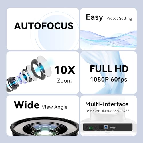Tenveo PTZカメラweb会議ビデオウェブカメラ10倍光学ズーム1080P 60FPS広角 ptz WebカメラUSB3.0/HDMI/RS232出力少人数会議ライブ配信病院教育業務用