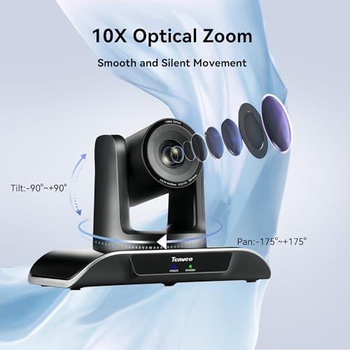 Tenveo PTZカメラweb会議ビデオウェブカメラ10倍光学ズーム1080P 60FPS広角 ptz WebカメラUSB3.0/HDMI/RS232出力少人数会議ライブ配信病院教育業務用