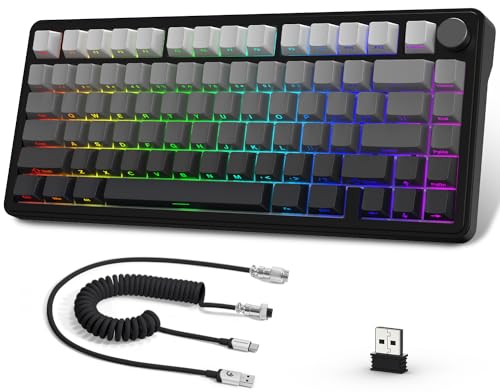 ATTACK SHARK X85メカニカルキーボード、ノブ付き75%ワイヤレスゲームキーボード、PBT側プリントキーキャップ、BT 5.1/2.4 Ghz/USB-C有線、ホットスワップ、リニアスイッチ、RGB、NKRO、PC、MAC( ブラック ATTACK SHARK X85メカニカルキーボード、ノブ付き75%ワイヤレスゲームキーボード、PBT側プリントキーキャップ、BT 5.1/2.4 Ghz/USB-C有線、ホットスワップ、リニアスイッチ、RGB、NKRO、PC、MAC( ブラック