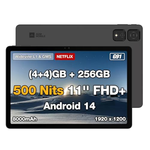 AGM PAD T2 Android 14 256GB タブレット 、 11インチ 8コア 、1TB TF拡張 1920*1200 FHD 8000mAh+18W Type-C充電 デュアルスピーカー 5G WiFi/Helio G91/GMS 顔認証/GPS/OTG 日本語ガイド書