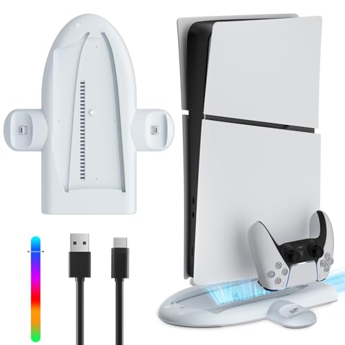 PS5 Slim 用スタンド&クーリングステーション, DUXICEPIN PS5 Slim 用 冷却スタンド, RGB充電ドック付き、新型For Playstation 5 専用スリムデジタル/ディスクコントローラ用充電ステーション, DualSense/Edge用デュアルコントローラ充電ステーション