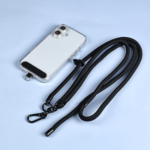 [Seorsok] スマホ ストラップ 携帯ストラップ 首掛け 斜めがけ 肩掛け ネックストラップ ショルダーストラップ 長さ調節可能 携帯ショルダー 紛失防止 落下防止,ストラップ 1本+透明タグパッチ1枚+パッチ1枚入り,ブラック